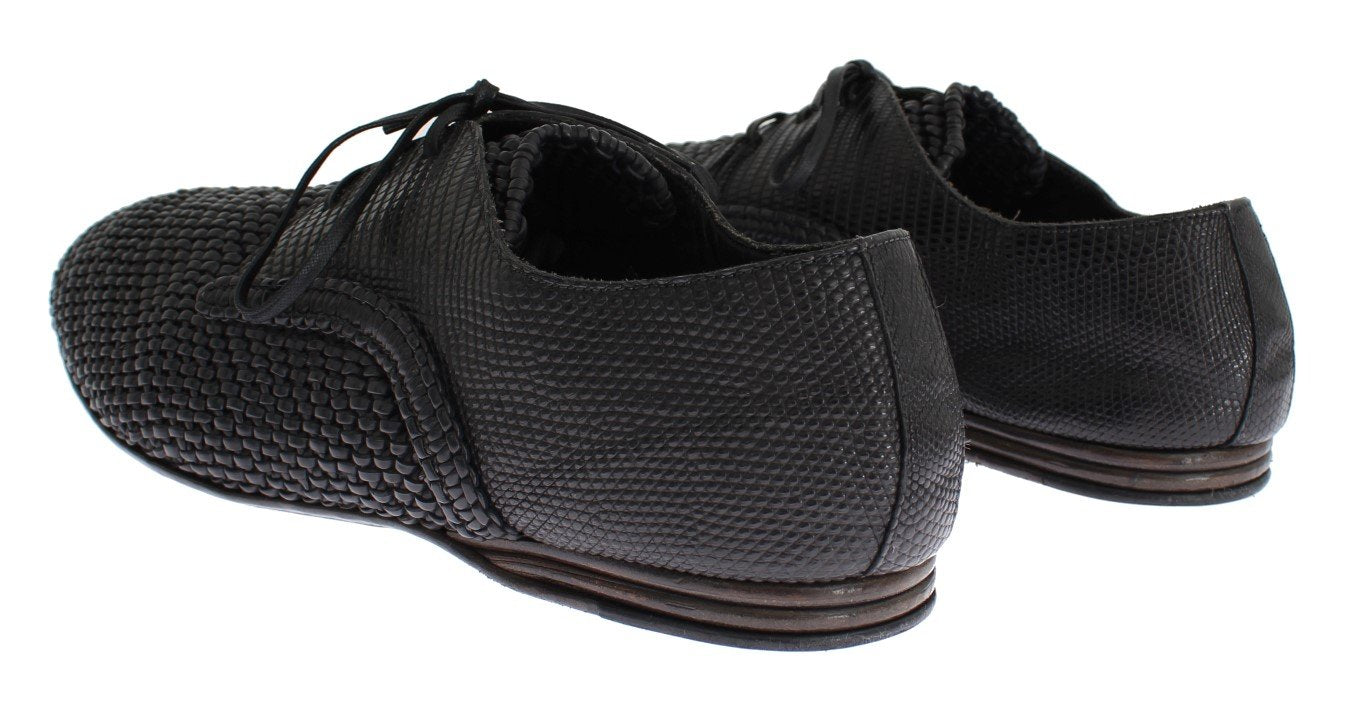 Black Lizard Skin Woven Leather Shoes