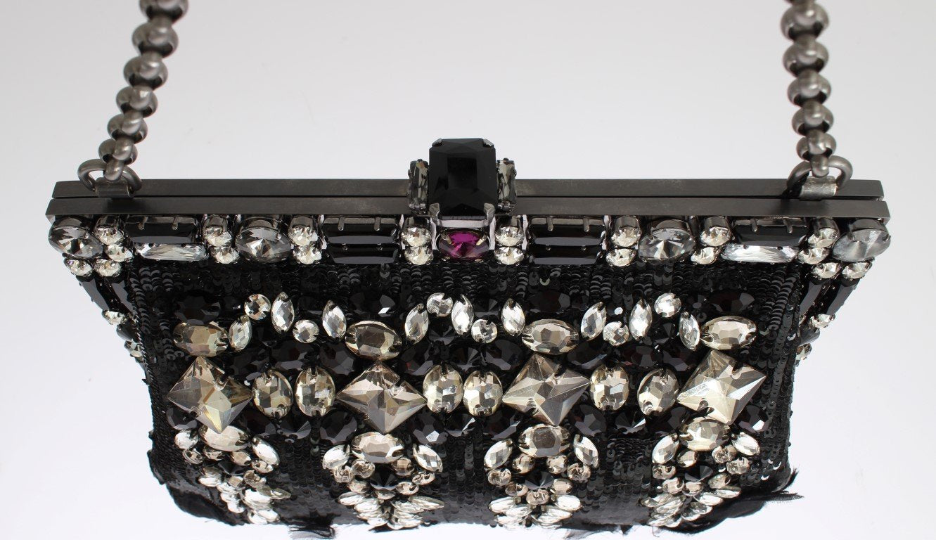Black crystal VANDA clutch bag
