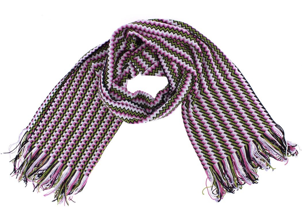 Multicolor zig zag pattern wool scarf