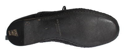 Black Lizard Skin Woven Leather Shoes