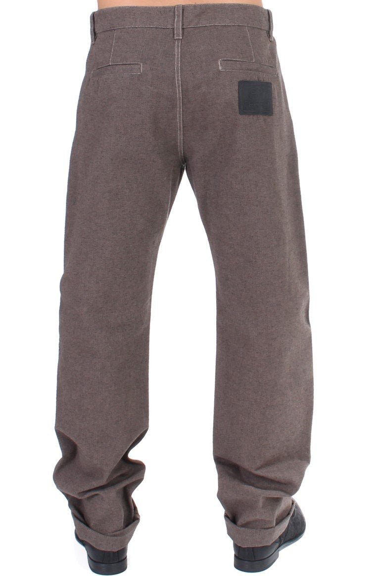 Brown Cotton Regular Fit Casual Pants