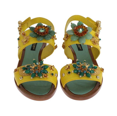 Yellow Leather Crystal Sandal Shoes