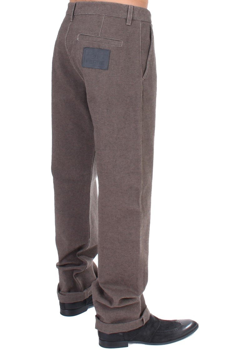 Brown Cotton Regular Fit Casual Pants