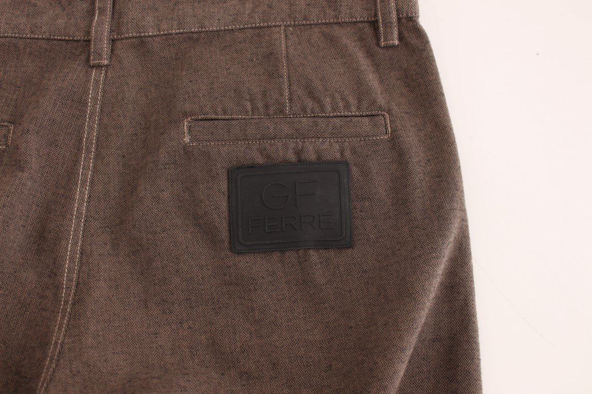 Brown Cotton Regular Fit Casual Pants