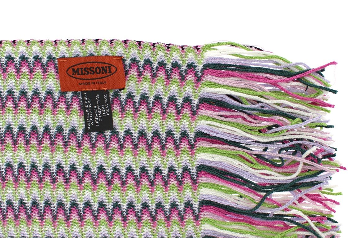 Multicolor zig zag pattern wool scarf