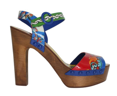 Multicolor Carretto Leather Platform Sandals