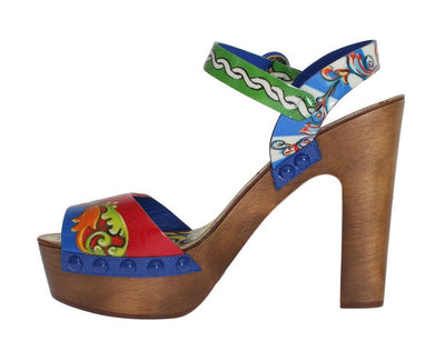 Multicolor Carretto Leather Platform Sandals
