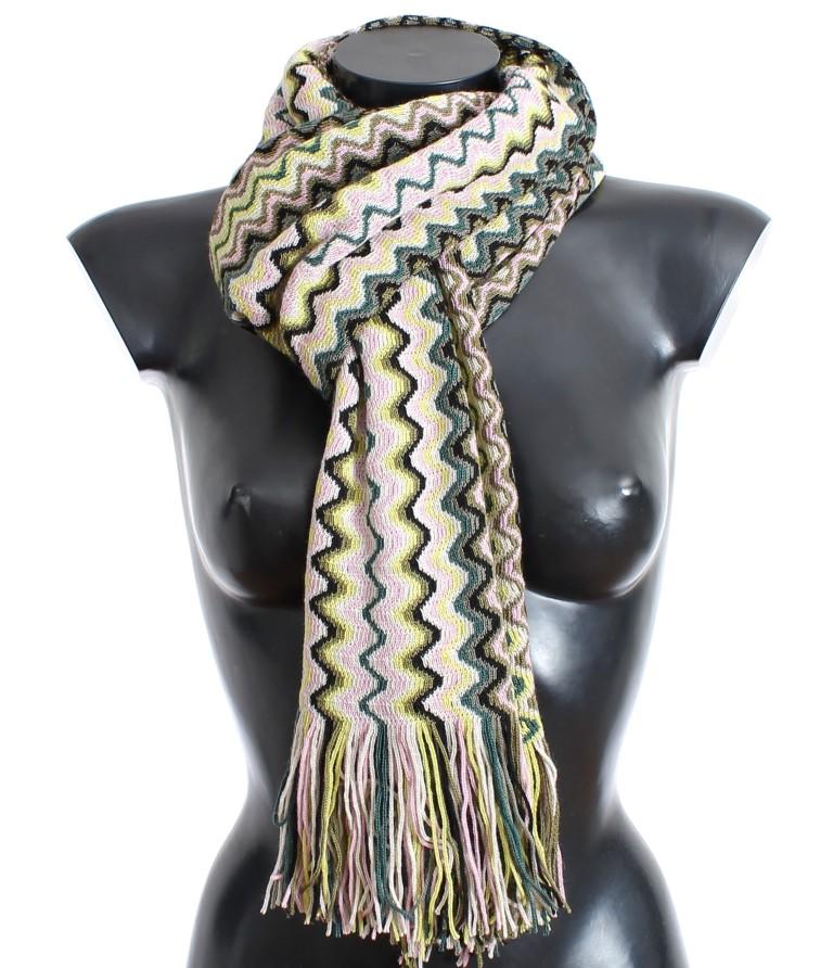 Multicolor zig zag pattern wool scarf