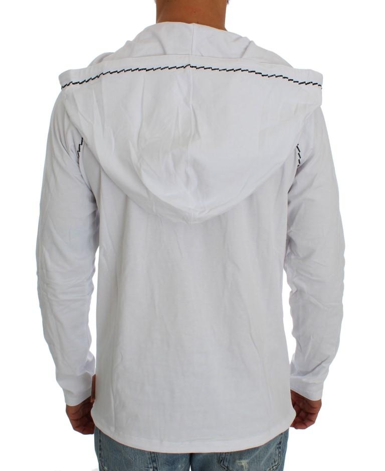 White Cotton Stretch Hooded Sweater