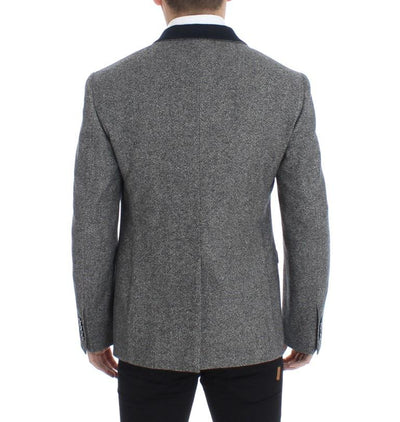 Gray wool double breasted blazer