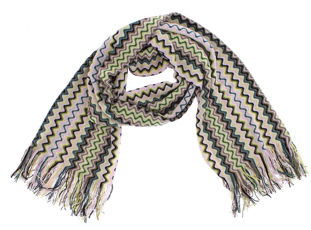 Multicolor zig zag pattern wool scarf