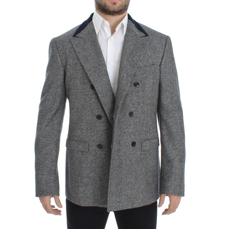 Gray wool double breasted blazer