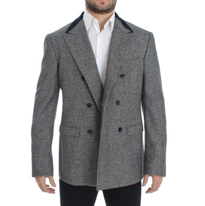 Gray wool double breasted blazer