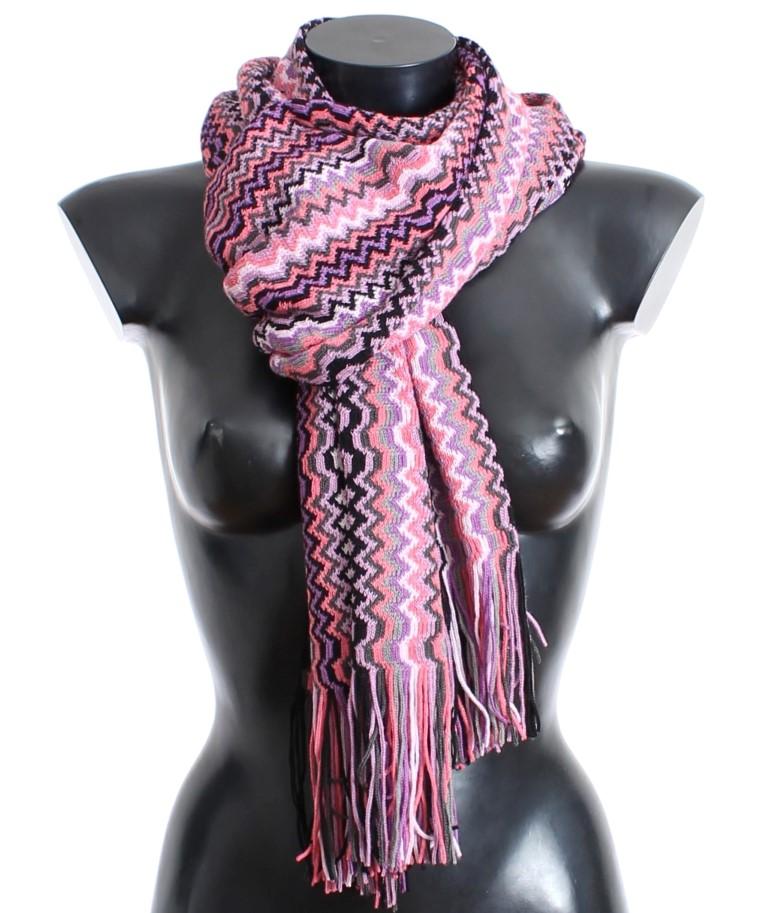 Multicolor zig zag pattern wool scarf