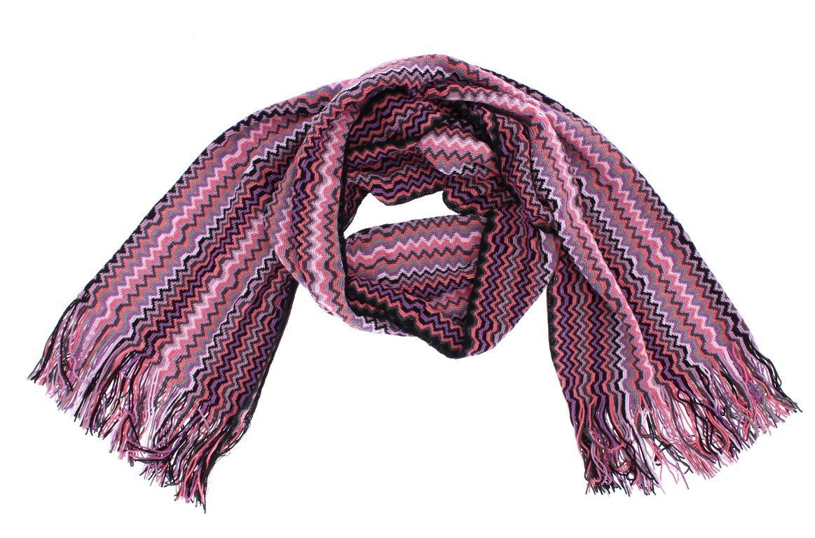 Multicolor zig zag pattern wool scarf