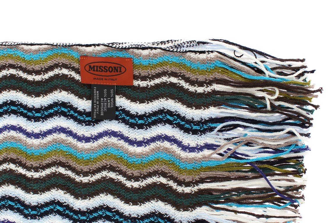 Multicolor zig zag pattern wool scarf