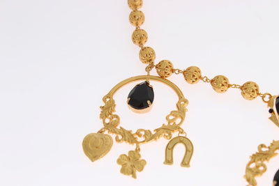Gold Charm Black Crystal Statement Necklace