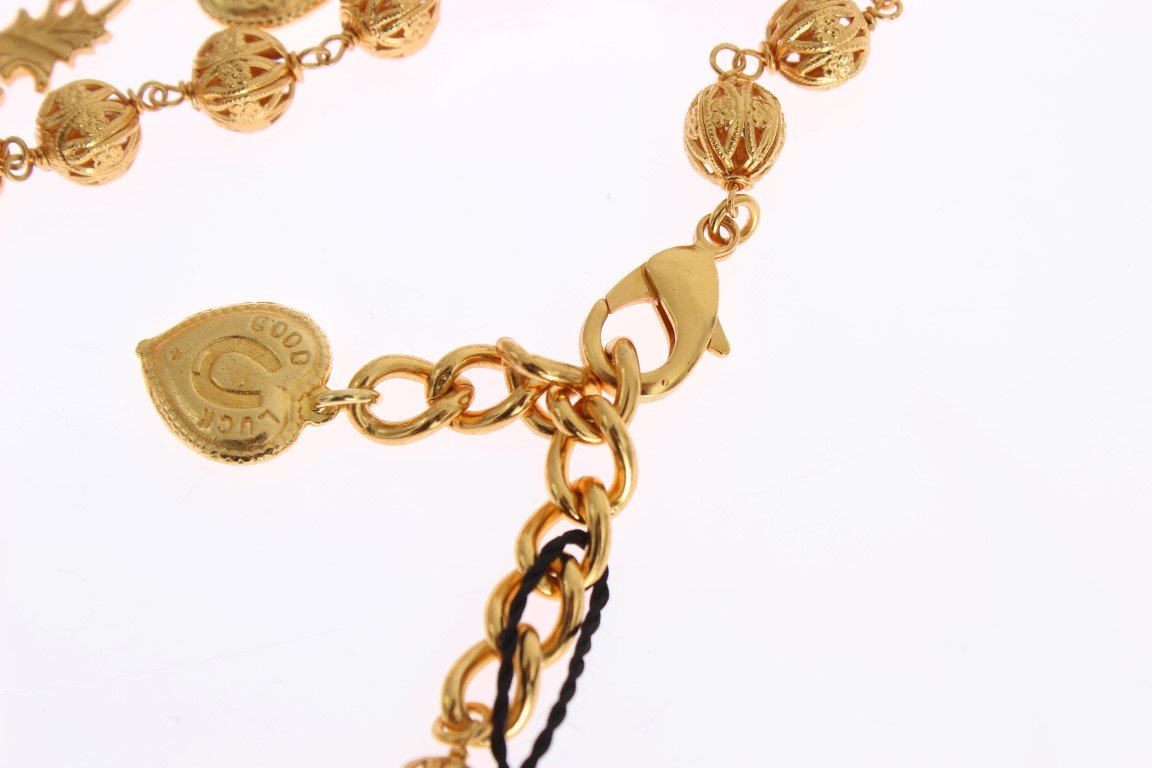 Gold Charm Black Crystal Statement Necklace