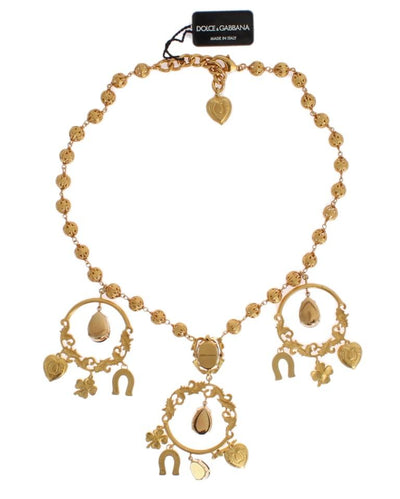 Gold Charm Black Crystal Statement Necklace