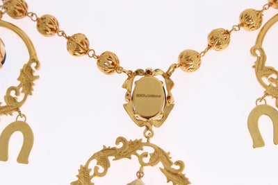 Gold Charm Black Crystal Statement Necklace