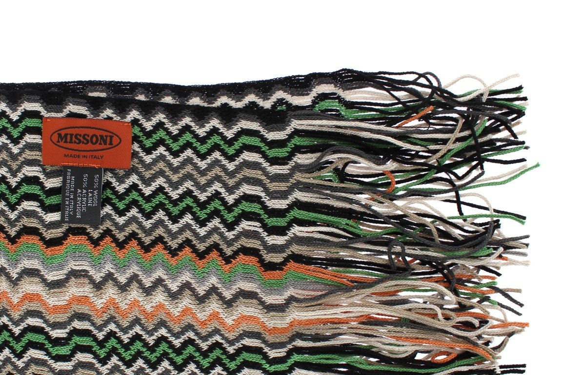 Multicolor zig zag pattern wool scarf