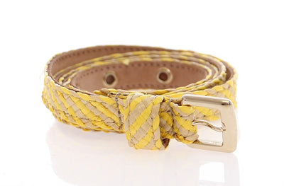 Yellow Striped Fabric Logo Belt