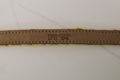 Yellow Striped Fabric Logo Belt