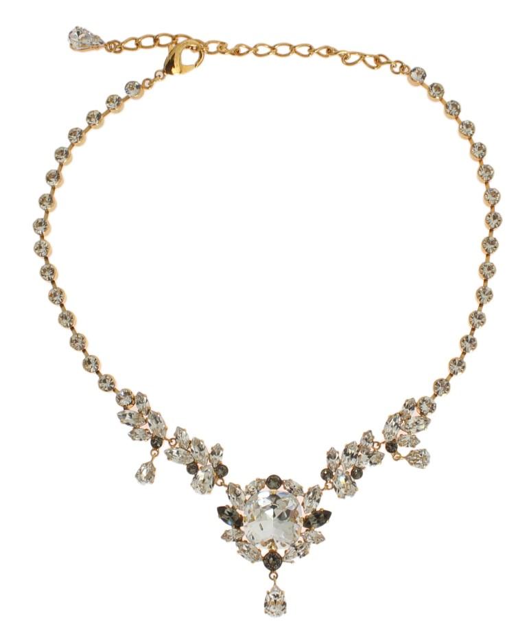 Gold Brass Clear Gray Crystal Sicily Necklace