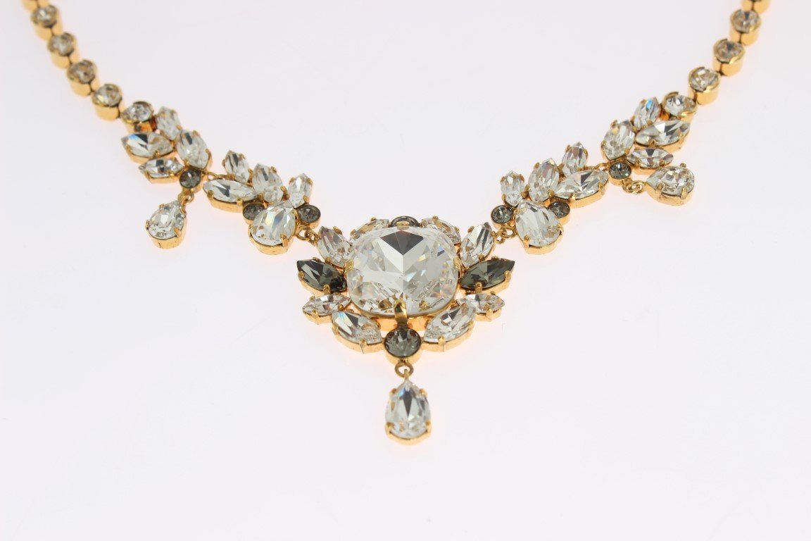 Gold Brass Clear Gray Crystal Sicily Necklace