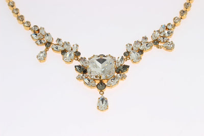 Gold Brass Clear Gray Crystal Sicily Necklace