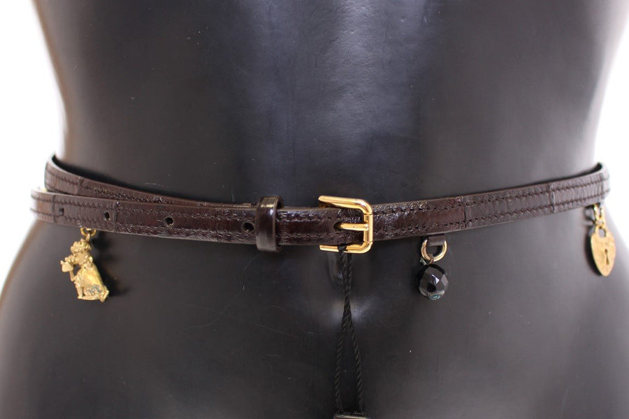 Brown Gold Baroque Sicily Eel Leather Belt