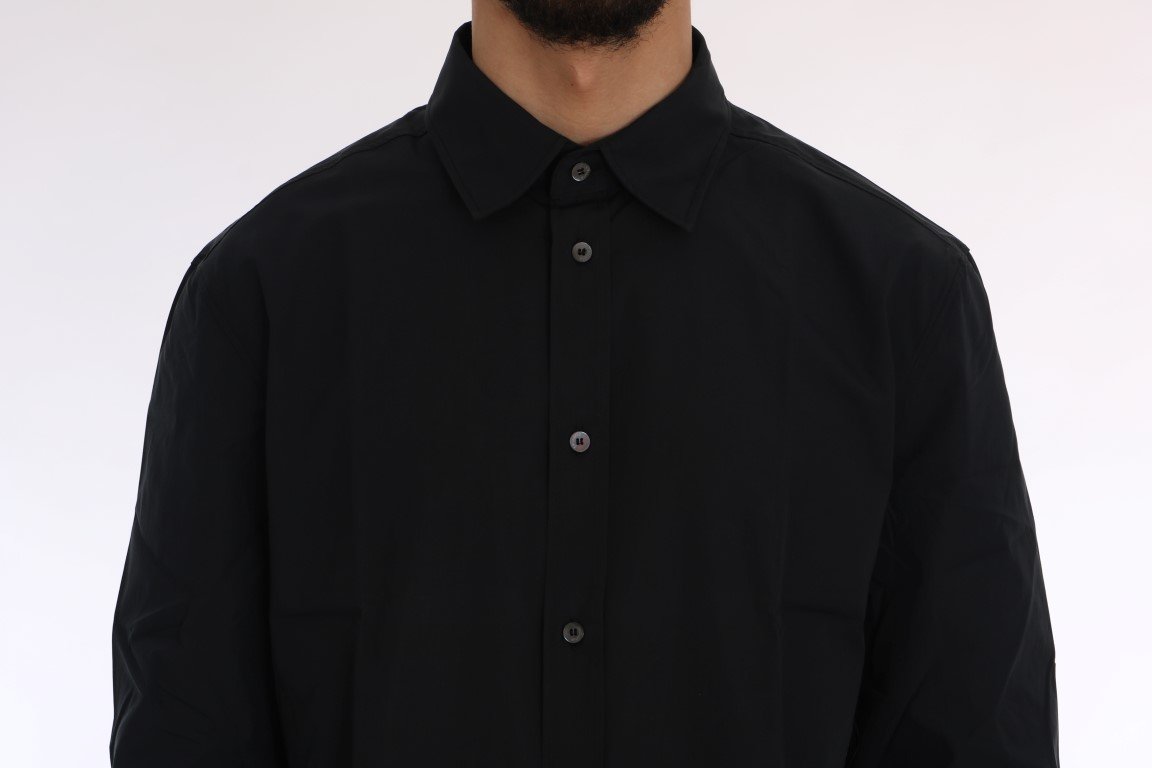 Black Casual Cotton Long Sleeve Shirt