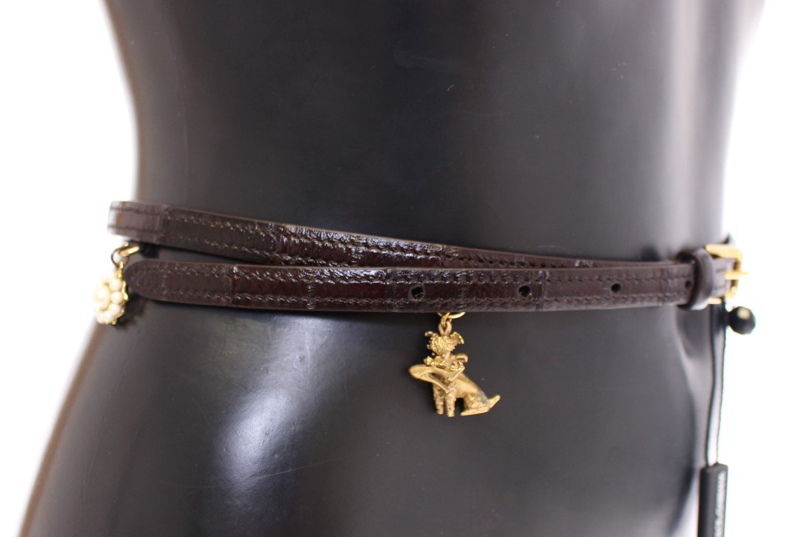 Brown Gold Baroque Sicily Eel Leather Belt