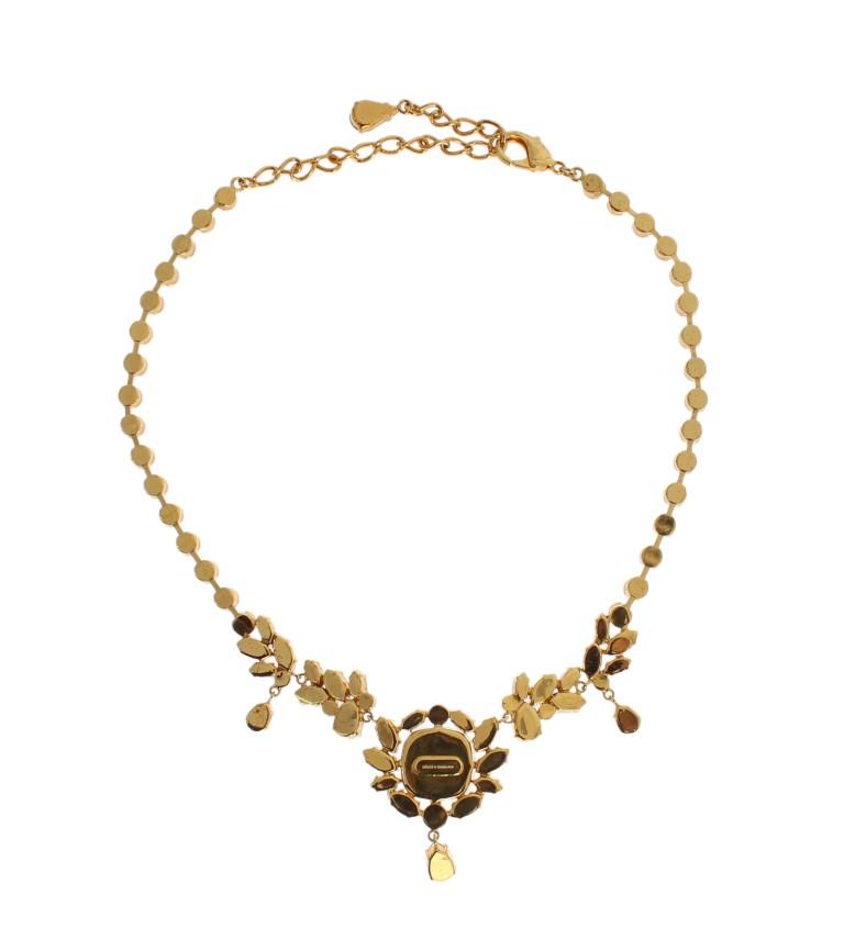 Gold Brass Clear Gray Crystal Sicily Necklace