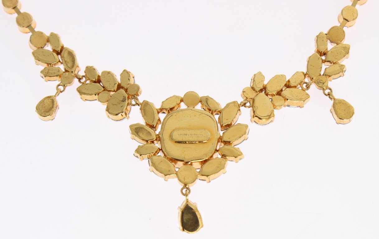 Gold Brass Clear Gray Crystal Sicily Necklace
