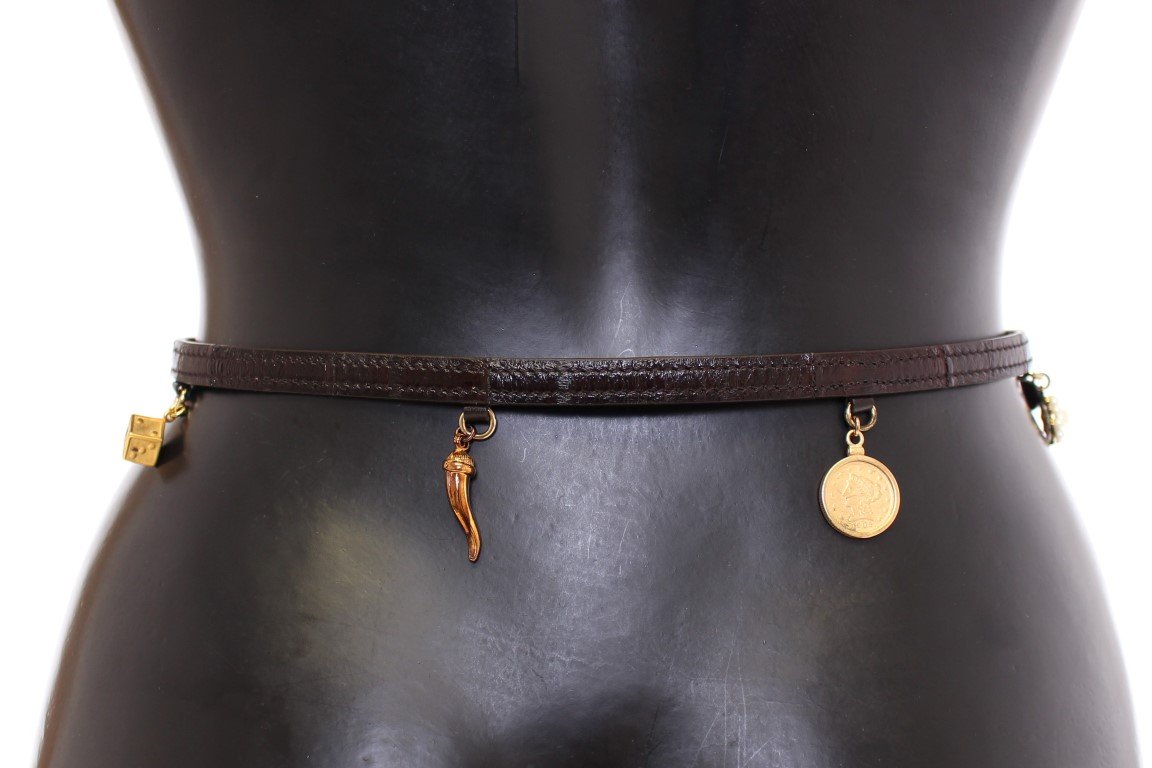 Brown Gold Baroque Sicily Eel Leather Belt