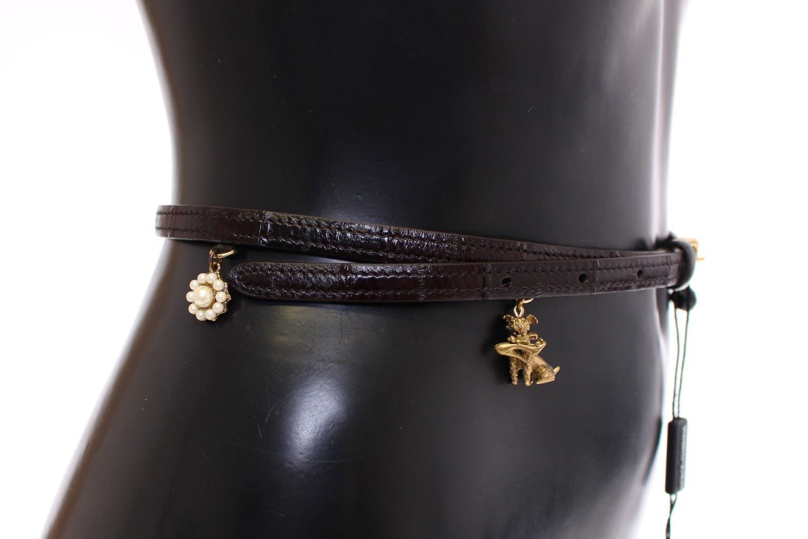 Brown Gold Baroque Sicily Eel Leather Belt