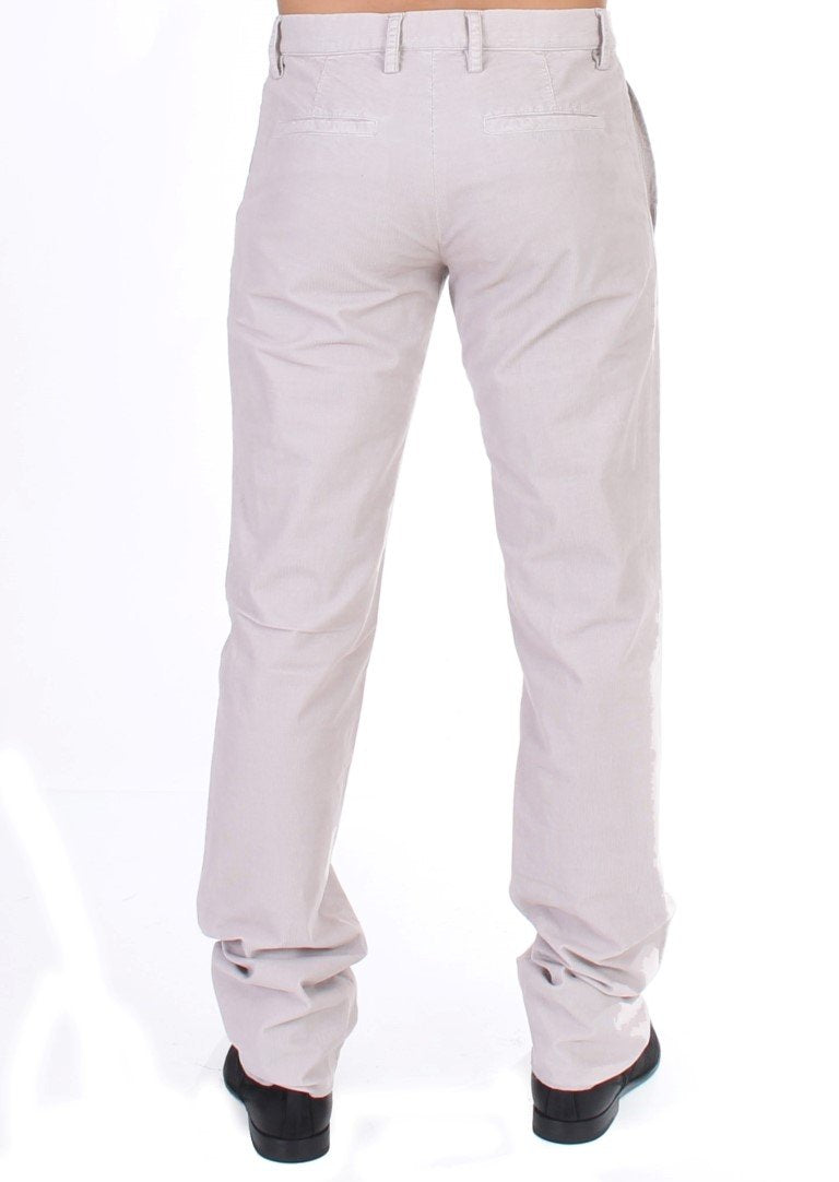 Beige Corduroy Slim Fit Stretch Pants