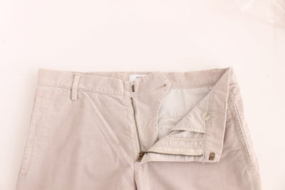 Beige Corduroy Slim Fit Stretch Pants