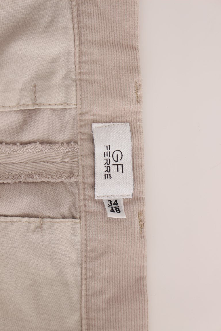 Beige Corduroy Slim Fit Stretch Pants