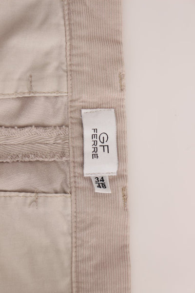 Beige Corduroy Slim Fit Stretch Pants