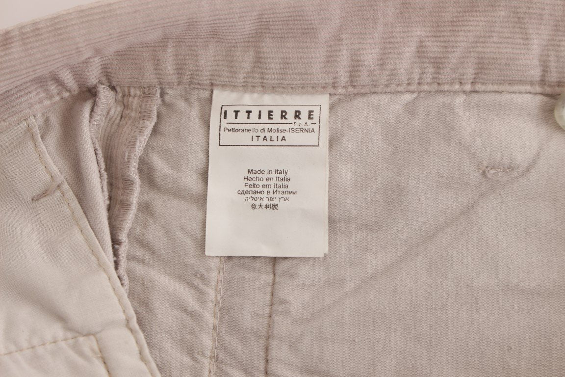 Beige Corduroy Slim Fit Stretch Pants