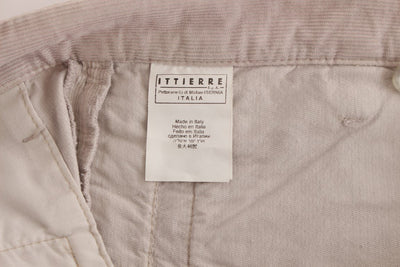 Beige Corduroy Slim Fit Stretch Pants