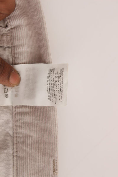 Beige Corduroy Slim Fit Stretch Pants