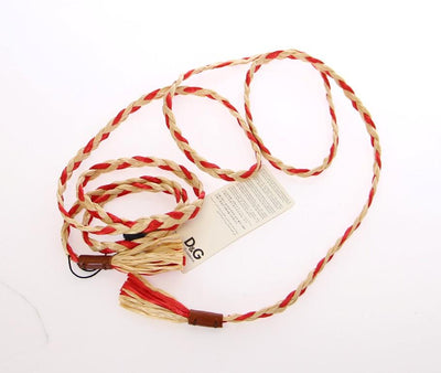 Red Fabric Leather Logo Belt