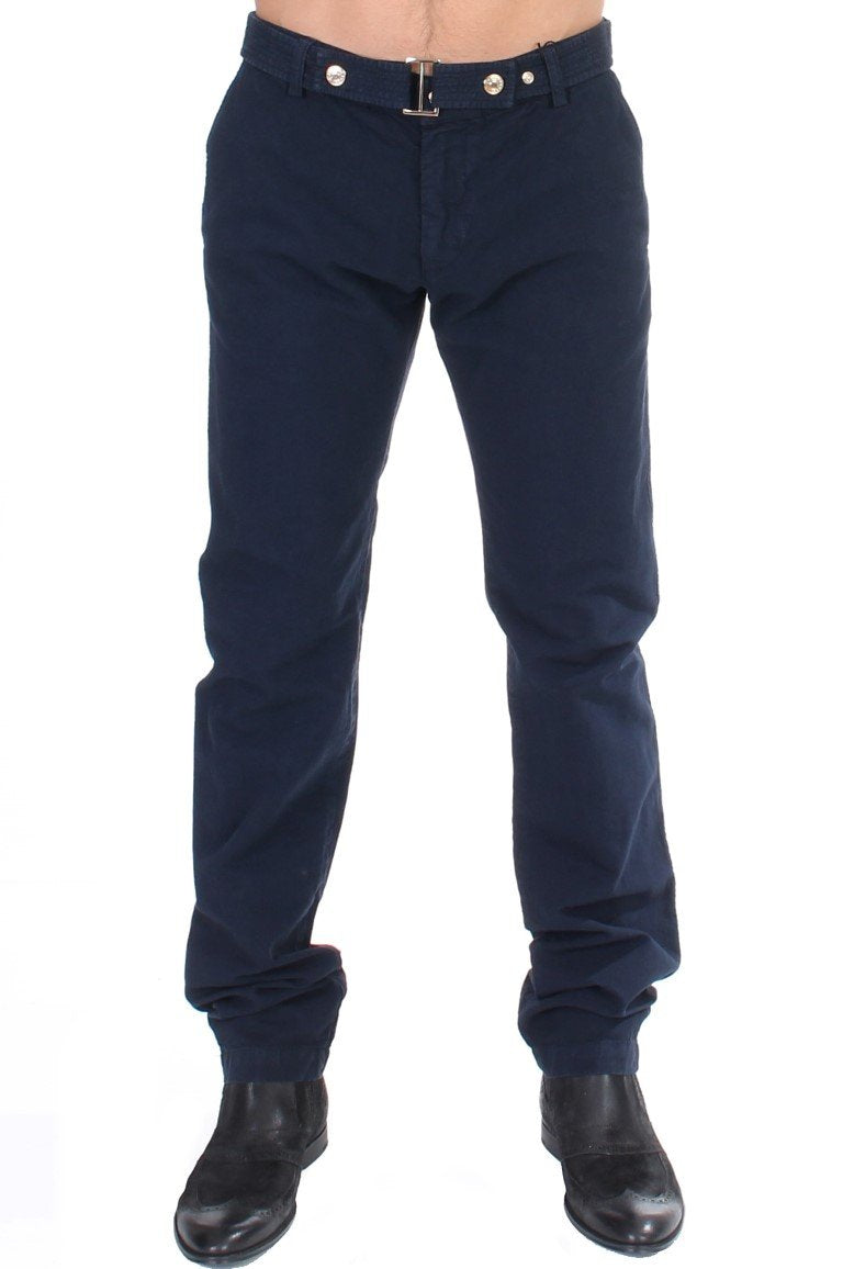 Blue Cotton Regular Fit Casual Pants
