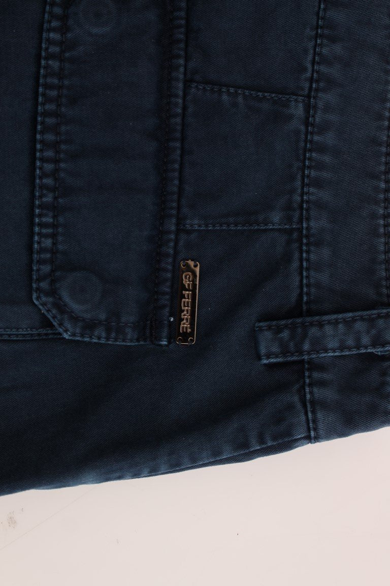 Blue Cotton Cargo Casual Pants