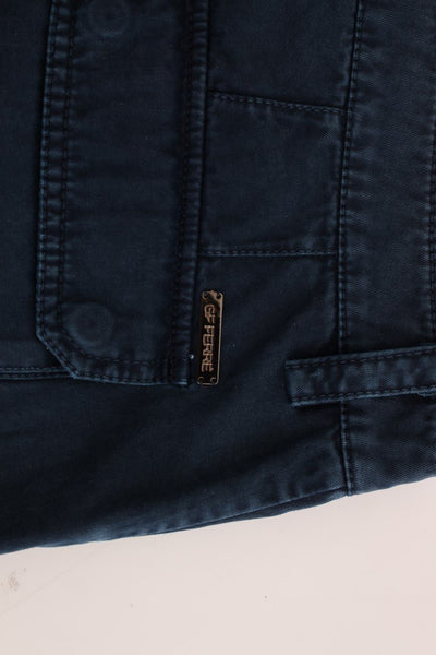 Blue Cotton Cargo Casual Pants