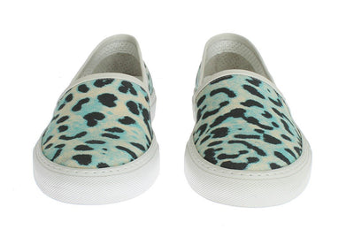 Blue Leopard Canvas Leather Espadrilles Shoes