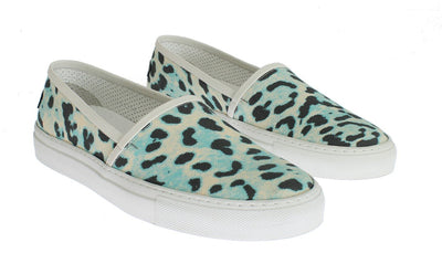 Blue Leopard Canvas Leather Espadrilles Shoes